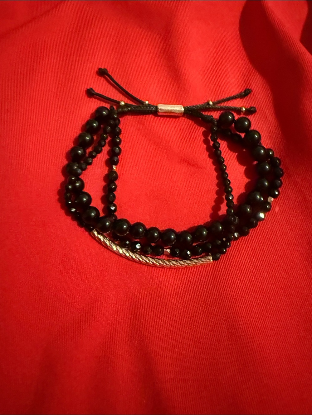 Adjustable Black Beaded Multi-Strand Bracelet